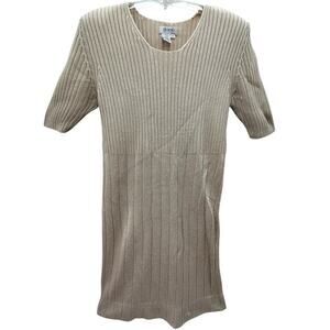 Elements Spiegel Vintage Beige‎ Rib Knit Stretchy Short Sleeve Midi Dress